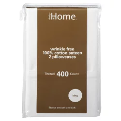 Home 400 Thread Count Sateen Pillowcase, King, White