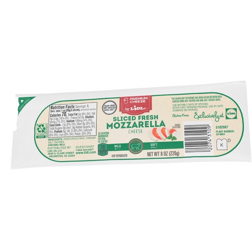 slide 1 of 1, sliced fresh mozzarella cheese, 8 oz