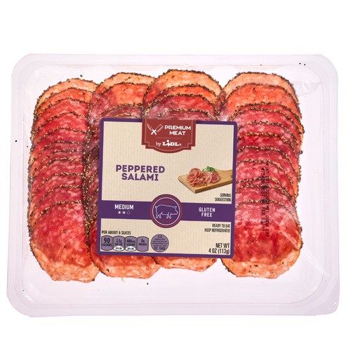 slide 1 of 1, Lidl Preferred Selection pepper coated salami slices, 4 oz