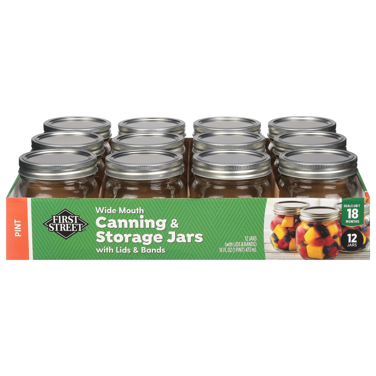 slide 1 of 11, First Street Canning/Storage Jars With Lids/Bonds, 12 ct