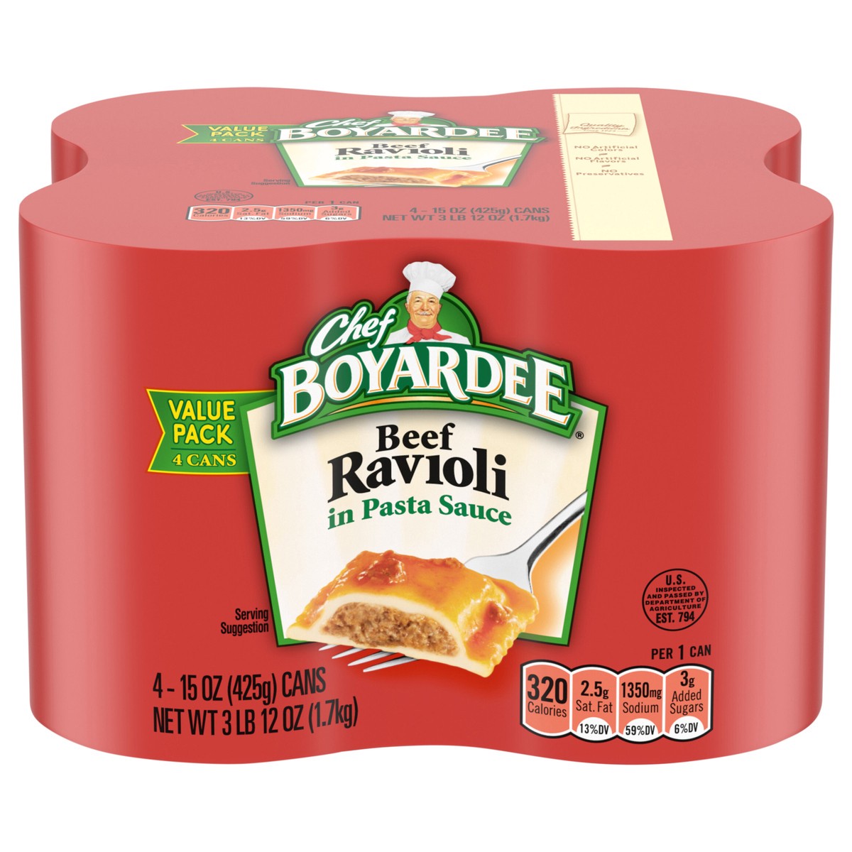 slide 1 of 5, Chef Boyardee Beef Ravioli in Pasta Sauce, Ready-to-Eat Meal, 15 oz. Can (Pack of 4), 4 ct