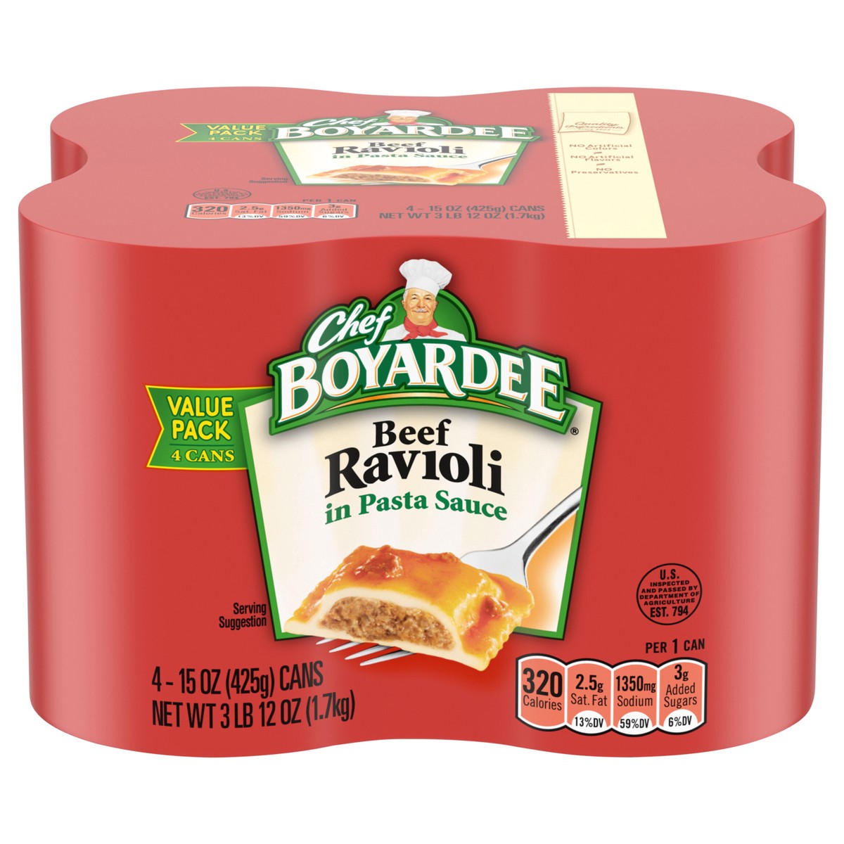 slide 1 of 5, Chef Boyardee Beef Ravioli, in Pasta Sauce, Value Pack, 4 Each, 4 ct