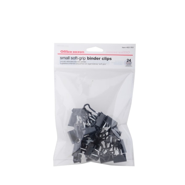 slide 1 of 3, Office Depot Brand Binder Clips, Small, 3/4'' Wide, 3/8'' Capacity, Black, Pack Of 24, 24 ct