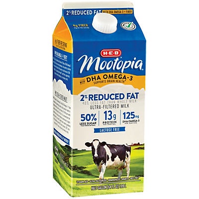 slide 1 of 1, H-E-B Select Ingredients MooTopia Lactose FreeDHA 2% Reduced Fat Milk, 12 gal