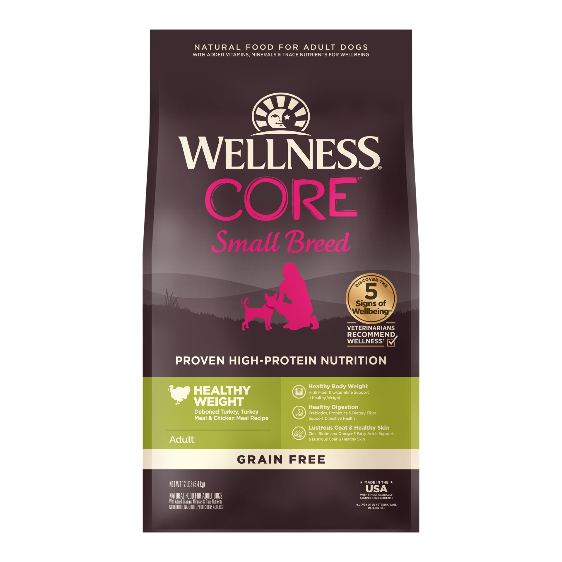 slide 1 of 5, Wellness CORE Natural Grain Free Dry Dog Food, Small Breed Healthy Weight, 12-Pound Bag, 12 lb