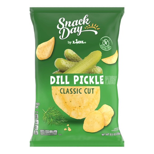 slide 1 of 1, Snack Day dill pickle flavored potato chips, 9.5 oz