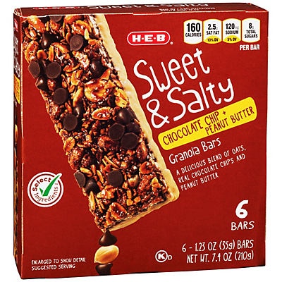 slide 1 of 1, H-E-B Select Ingredients Sweet & Salty Chocolate Chip & Peanut Butter Bars, 6 ct