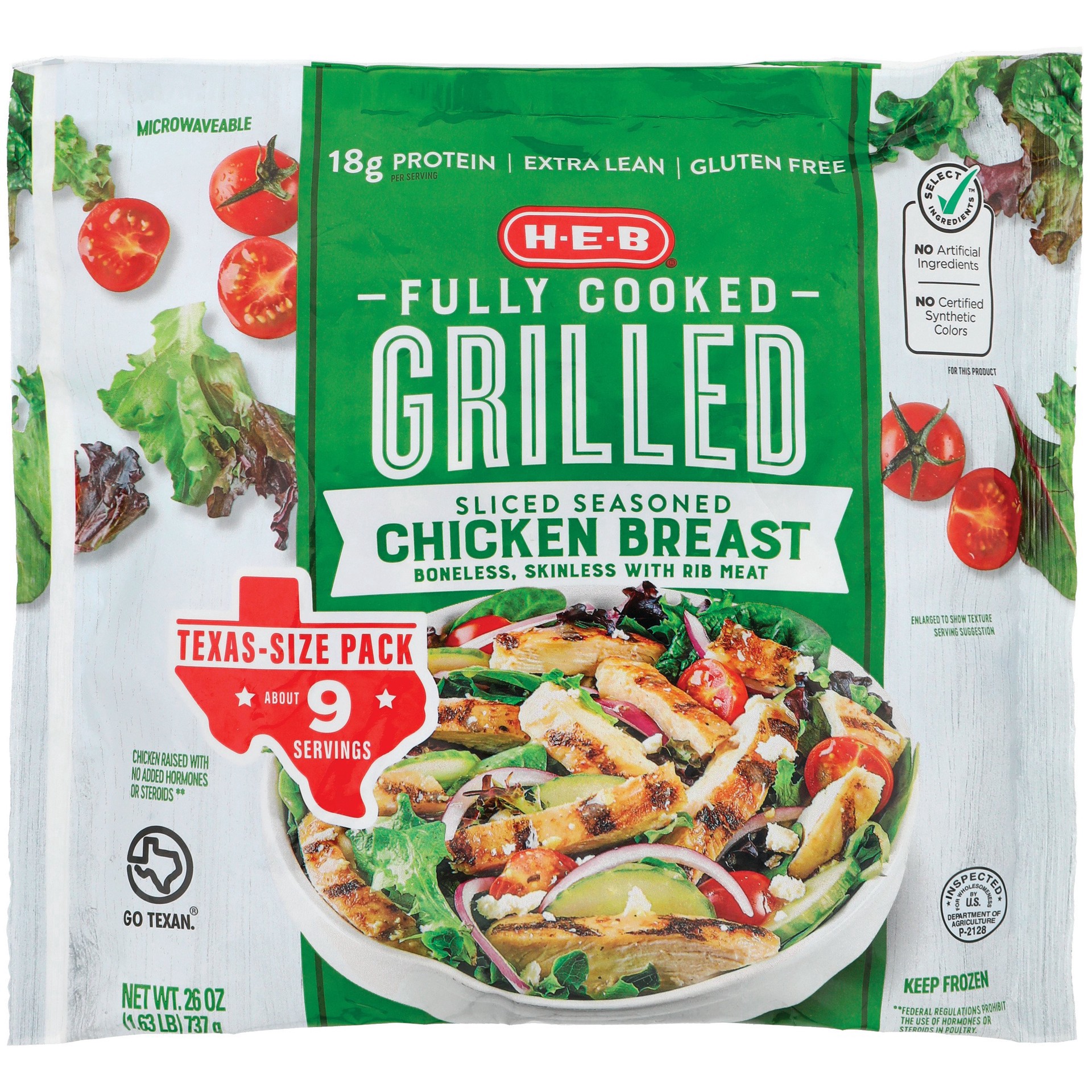 slide 1 of 1, H-E-B Fully Cooked Sliced Grilled Texas Size Chicken Breasts, 26 oz