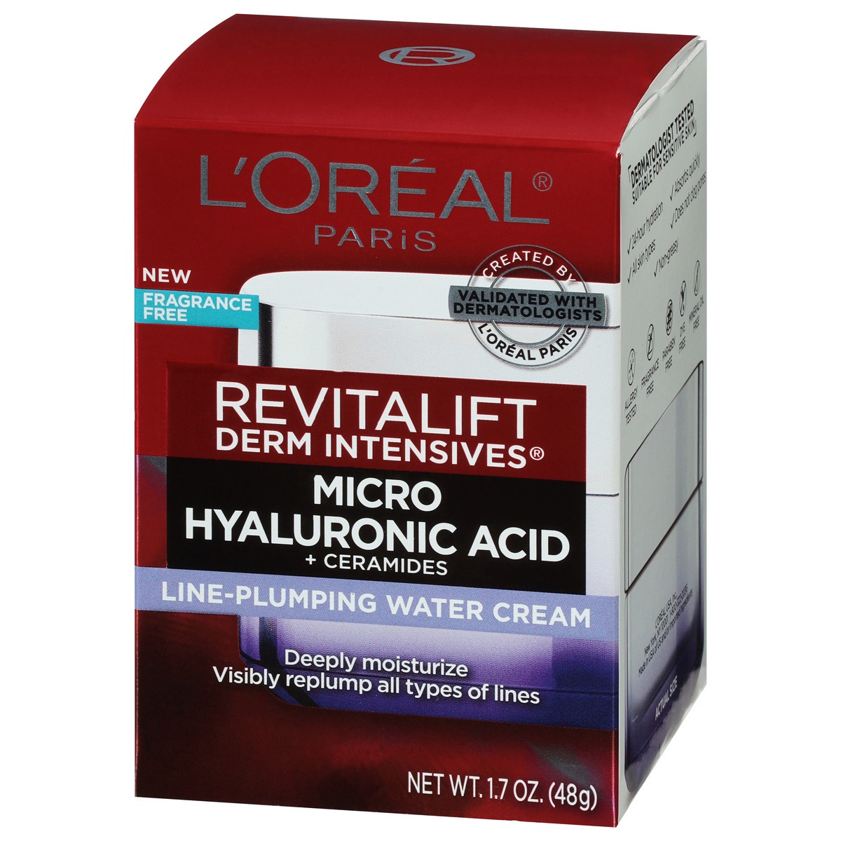 slide 7 of 9, L'Oréal Derm Intensives Micro Hyaluronic Acid + Ceramides Line-Plumping Water Cream 1.7 oz, 1.7 oz