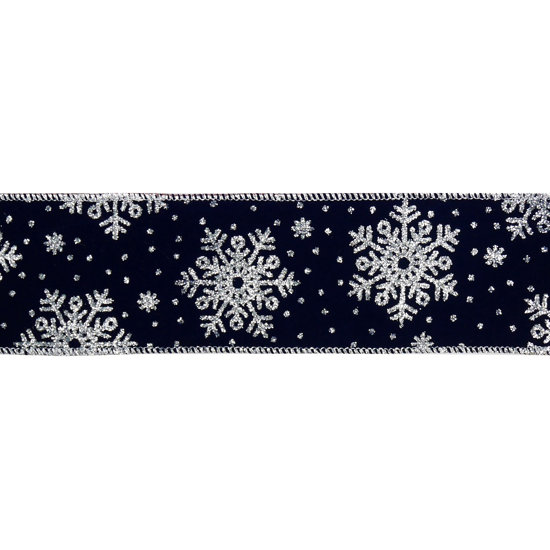 slide 2 of 3, 2.5" X 60ft. Navy & Silver Snowflake Wired Jumbo Ribbon By Celebrate It, 2.5 in x 60 ft