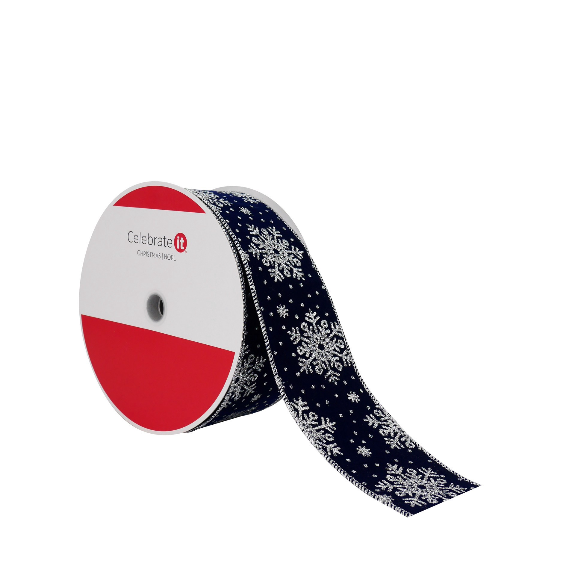 slide 3 of 3, 2.5" X 60ft. Navy & Silver Snowflake Wired Jumbo Ribbon By Celebrate It, 2.5 in x 60 ft
