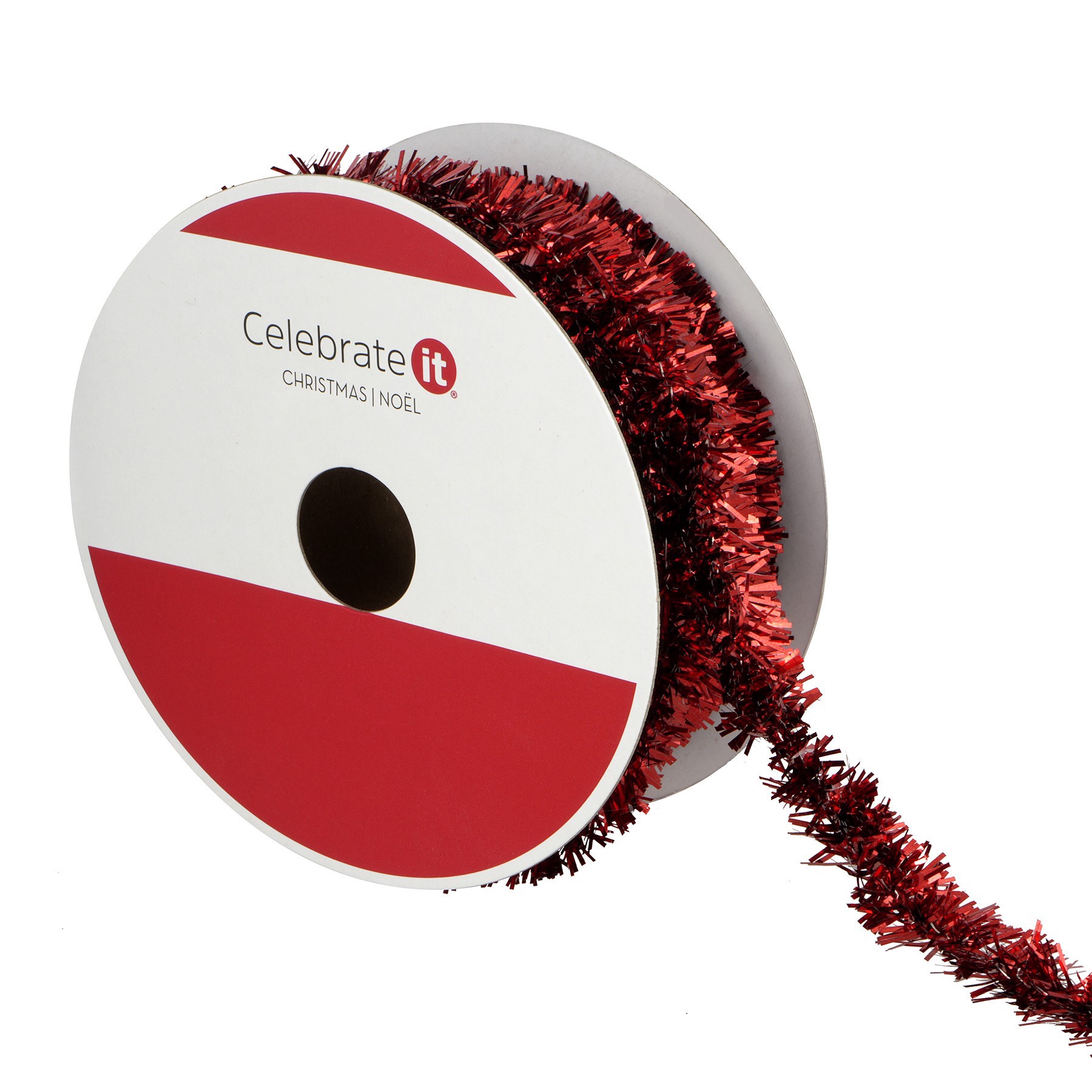 slide 2 of 3, 5/8" X 30ft. Red Tinsel Wired Trim Ribbon By Celebrate It, 5/8 in x 30 ft