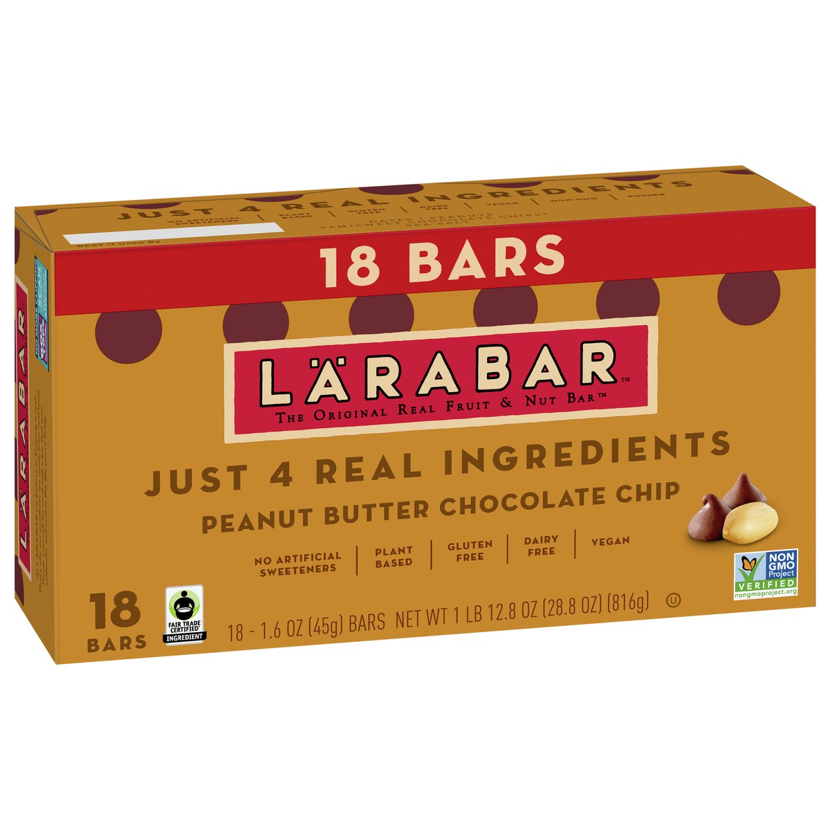 slide 7 of 9, LÄRABAR Peanut Butter Chocolate Chip, Gluten Free Fruit & Nut Bar, 18 Ct, 18 ct