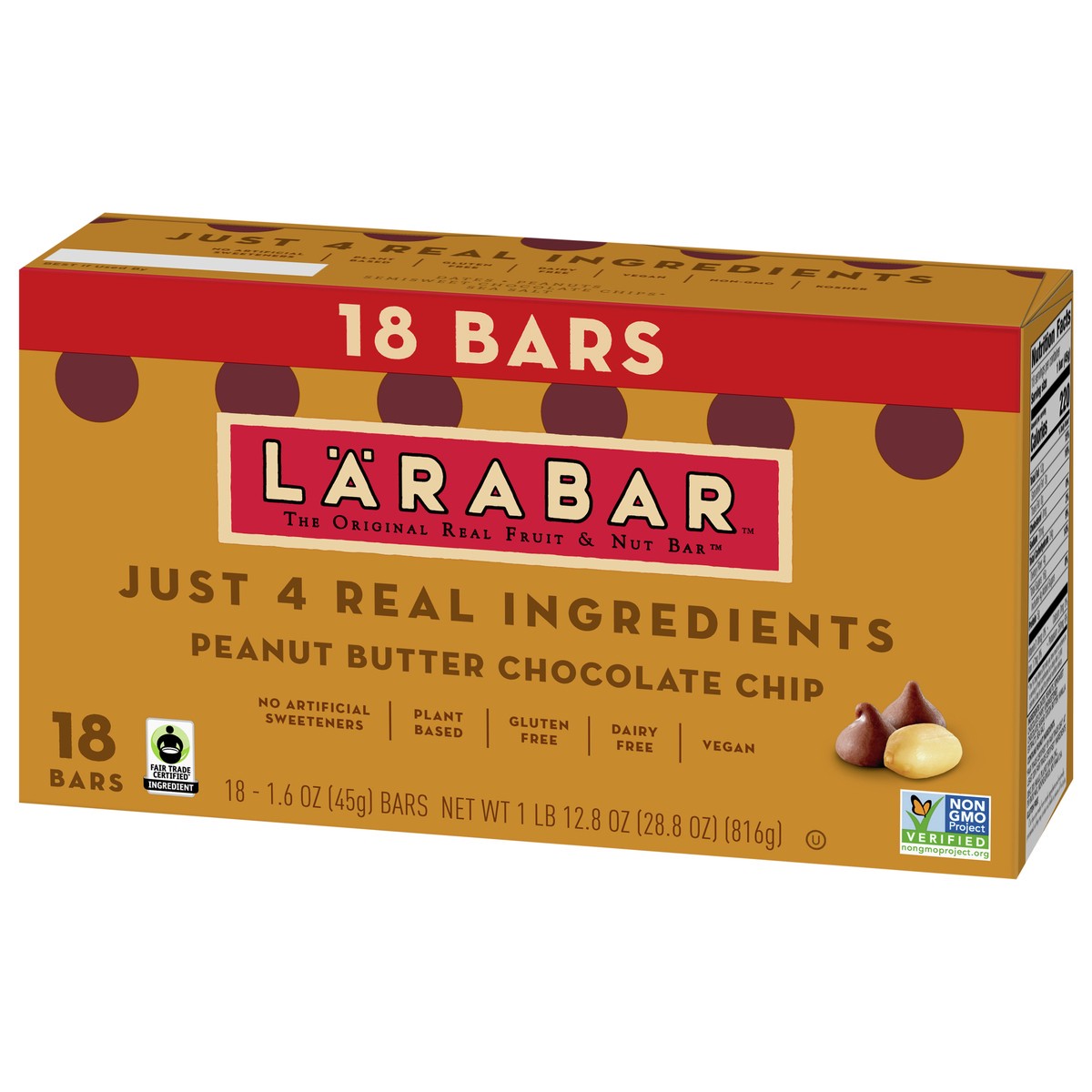 slide 4 of 9, LÄRABAR Peanut Butter Chocolate Chip, Gluten Free Fruit & Nut Bar, 18 Ct, 18 ct