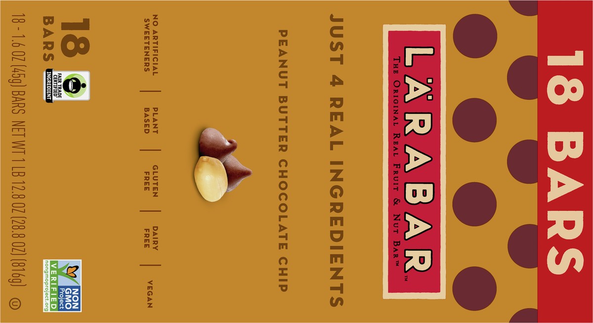 slide 8 of 9, LÄRABAR Peanut Butter Chocolate Chip, Gluten Free Fruit & Nut Bar, 18 Ct, 18 ct