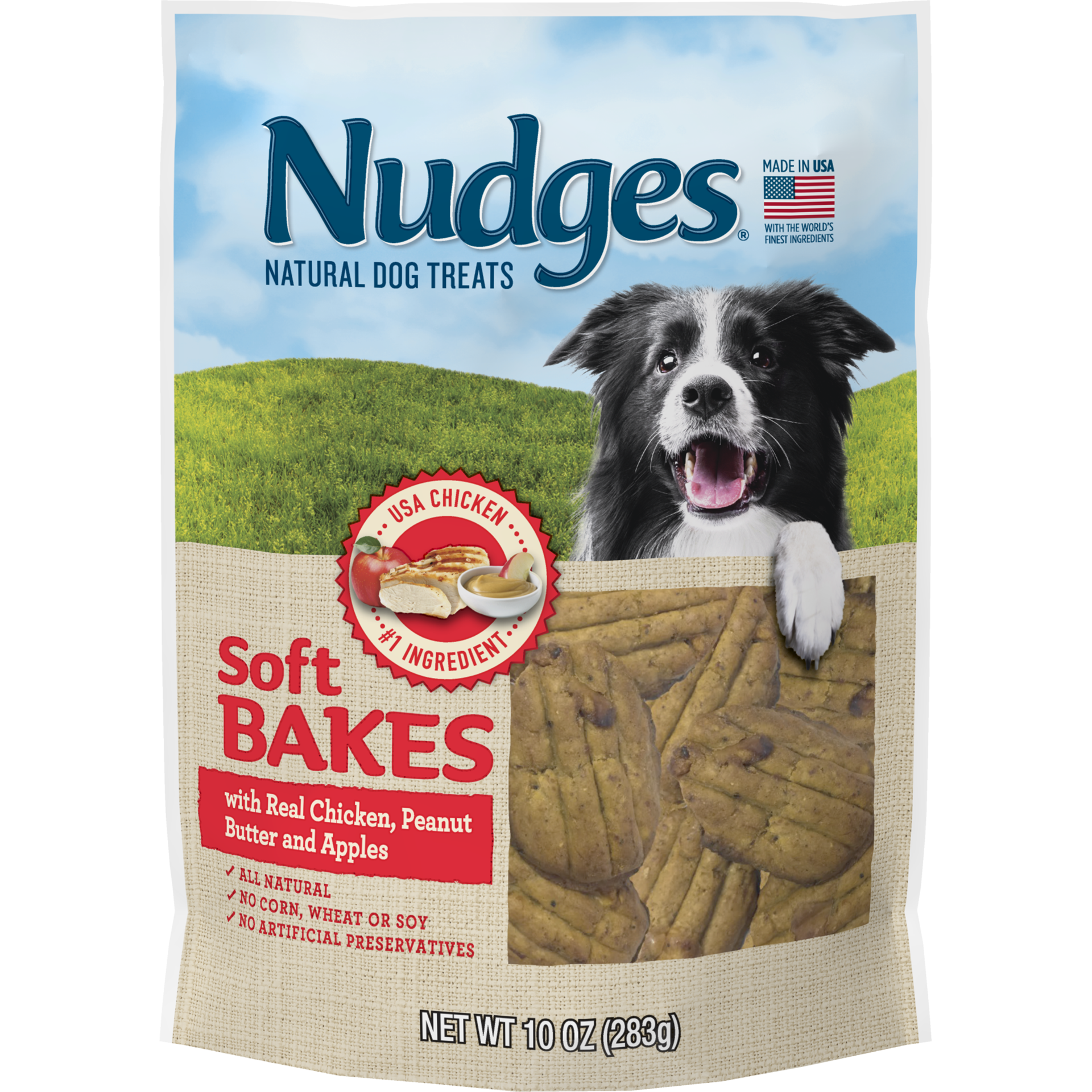 slide 1 of 5, Nudges Soft Bakes Chicken & Peanut Butter & Apple Dog Treats, 10 oz