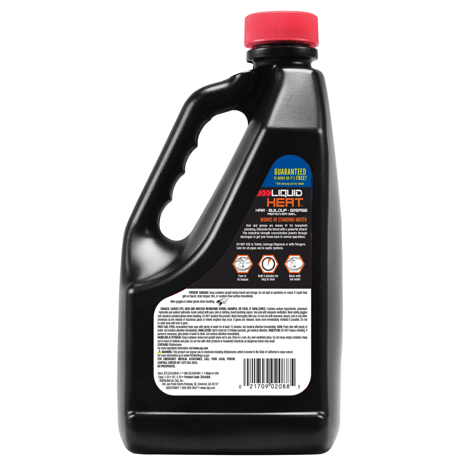 slide 2 of 2, ZEP Liquid Heat Hair & Grease Clog Dissolver, 64 fl oz