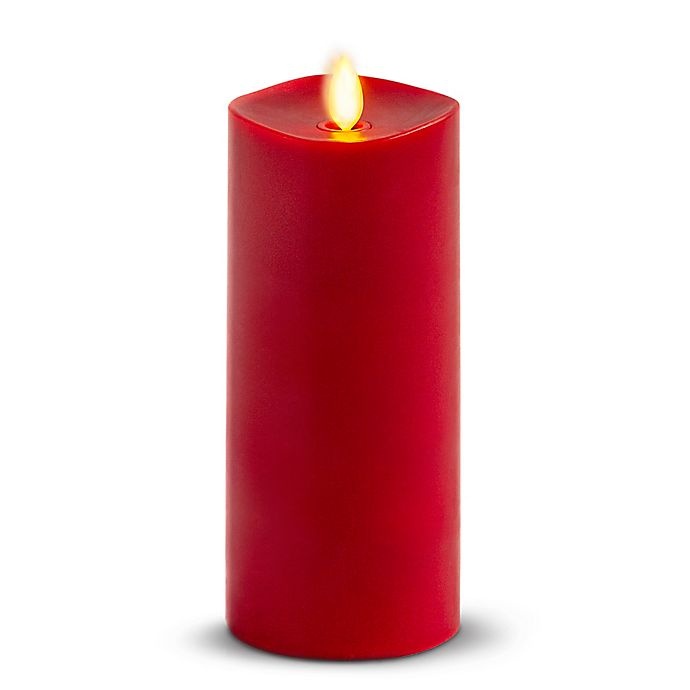 slide 1 of 1, Luminara Real-Flame Effect Pillar Candle - Burgundy, 6 in