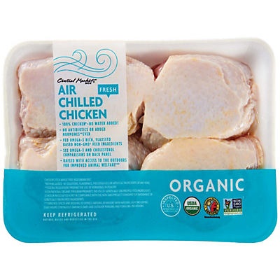 slide 1 of 1, Central Market Organic Air Chilled Bone In Chicken Thighs, per lb
