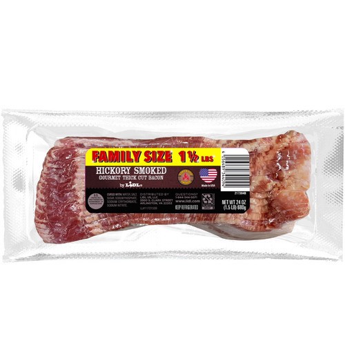 slide 1 of 1, thick cut hickory smoked bacon, family size, 24 oz