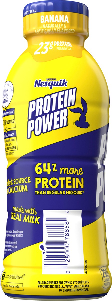 slide 5 of 8, Nesquik Nestle NESQUIK Protein Power Buncha Banana Milk, Pack of 12 – Ready to Serve Milk Drink with 23 grams of Protein in a Resealable Bottle, 14 fl oz