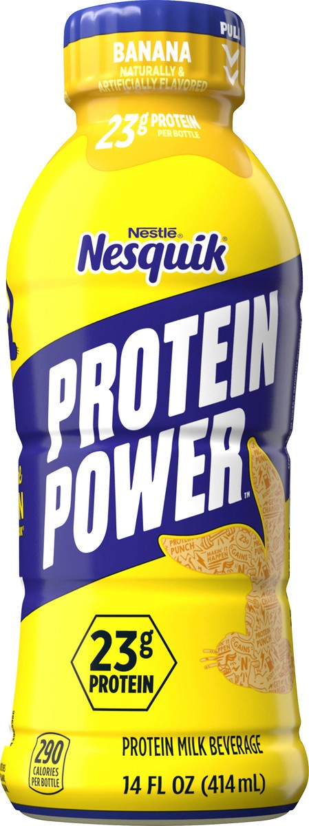 slide 7 of 8, Nesquik Nestle NESQUIK Protein Power Buncha Banana Milk, Pack of 12 – Ready to Serve Milk Drink with 23 grams of Protein in a Resealable Bottle, 14 fl oz