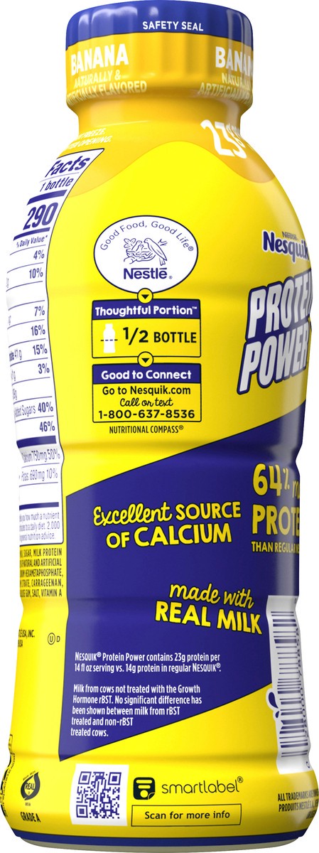 slide 8 of 8, Nesquik Nestle NESQUIK Protein Power Buncha Banana Milk, Pack of 12 – Ready to Serve Milk Drink with 23 grams of Protein in a Resealable Bottle, 14 fl oz
