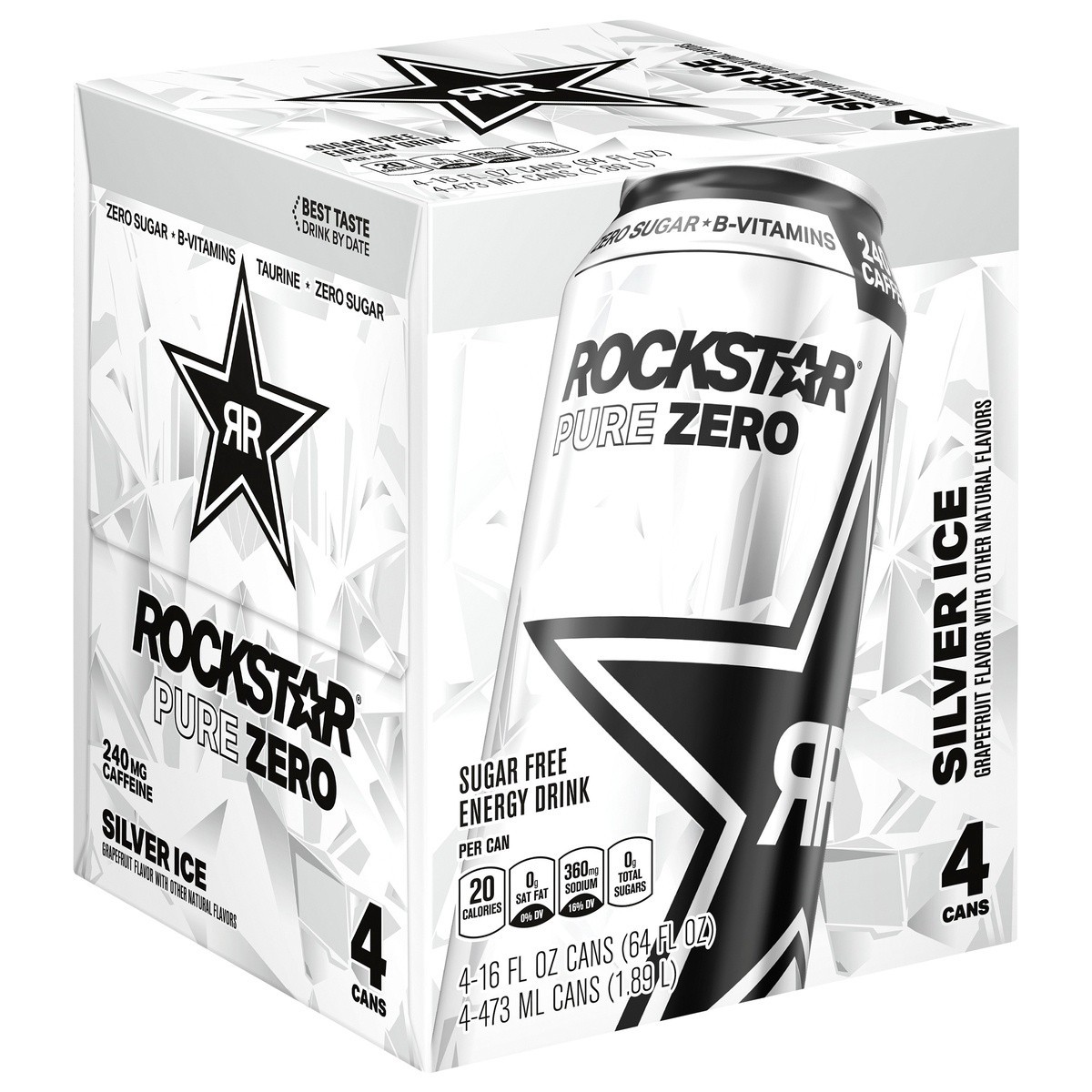 slide 2 of 6, Rockstar Pure Zero Silver Ice Energy Drink - 16 oz, 16 oz