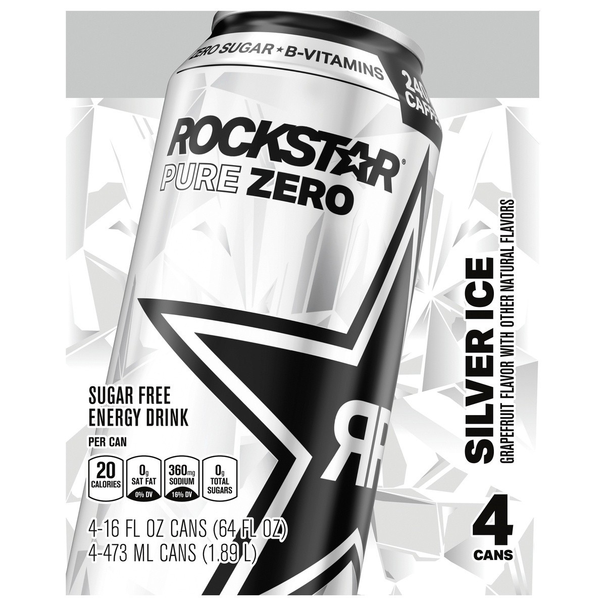 slide 1 of 6, Rockstar Pure Zero Silver Ice Energy Drink - 16 oz, 16 oz