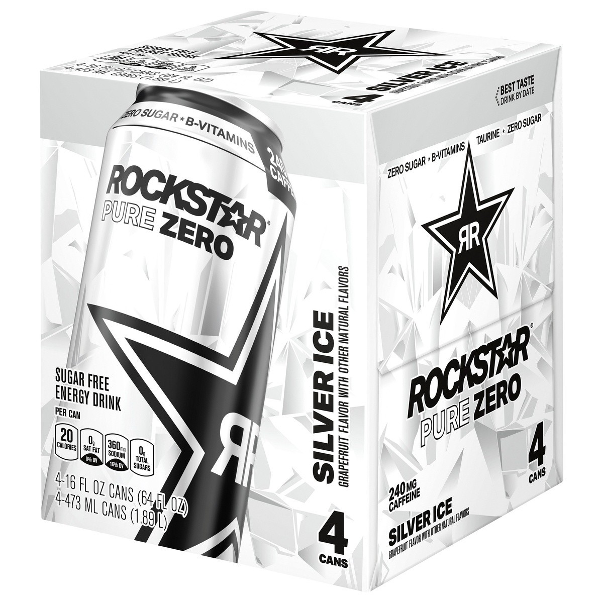 slide 4 of 6, Rockstar Pure Zero Silver Ice Energy Drink - 16 oz, 16 oz