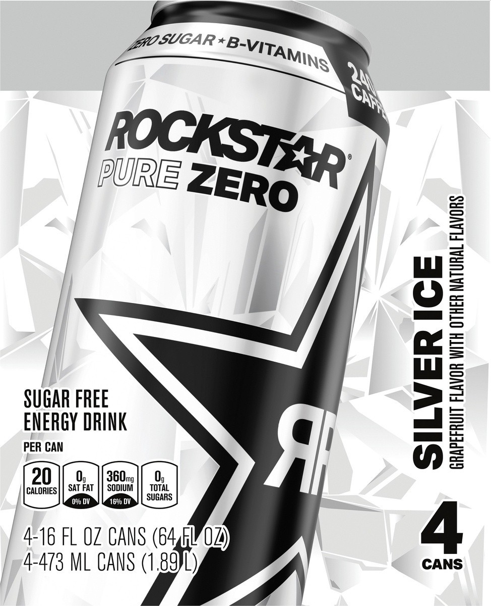 slide 5 of 6, Rockstar Pure Zero Silver Ice Energy Drink - 16 oz, 16 oz