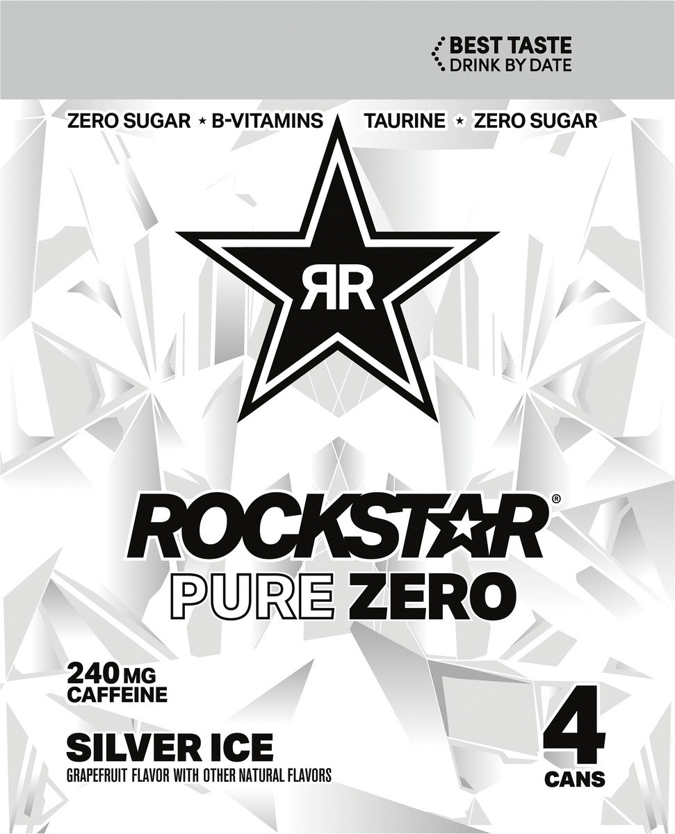 slide 3 of 6, Rockstar Pure Zero Silver Ice Energy Drink - 16 oz, 16 oz