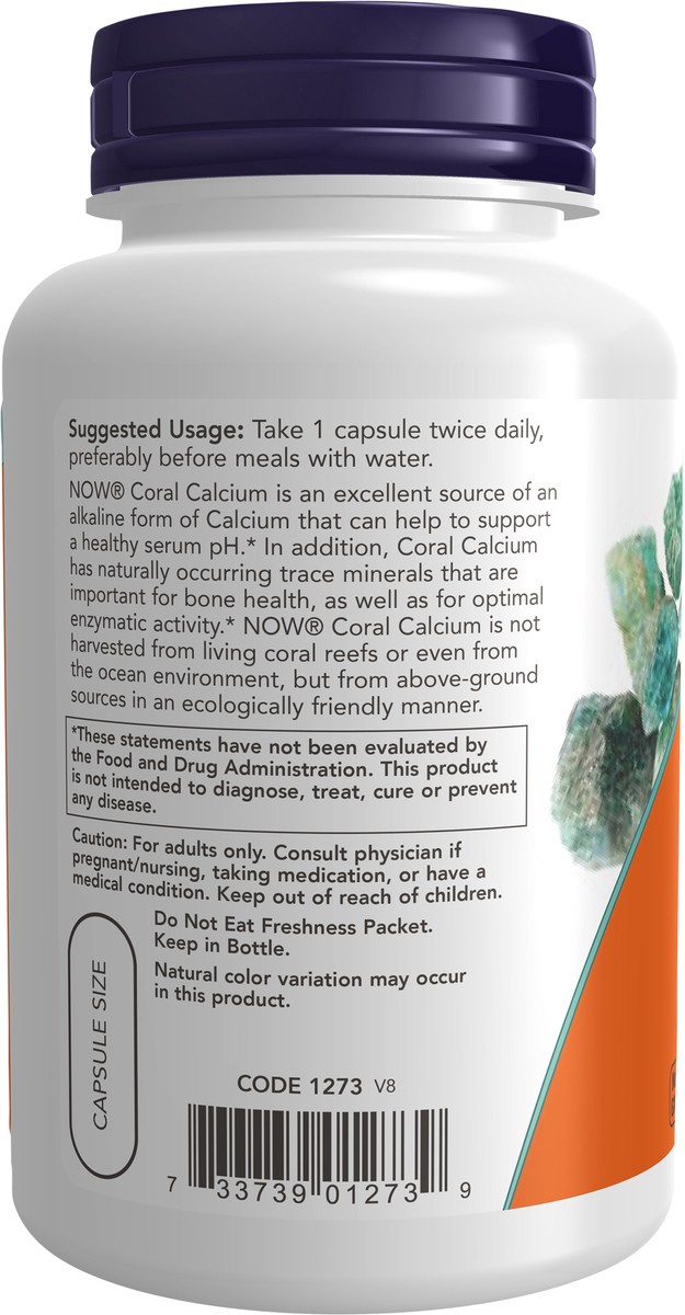 slide 7 of 10, NOW Supplements Coral Calcium 1000 mg - 100 Veg Capsules, 100 ct; 1000 mg
