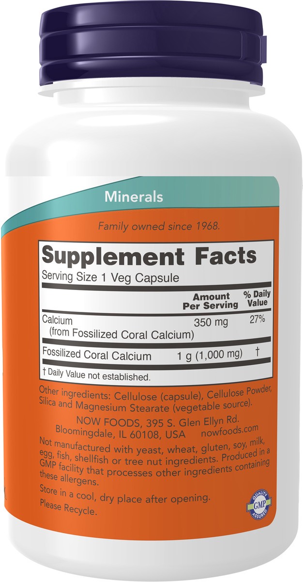 slide 8 of 10, NOW Supplements Coral Calcium 1000 mg - 100 Veg Capsules, 100 ct; 1000 mg
