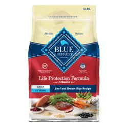 Blue Buffalo Life Protection Formula Adult Dry Dog Food, Helps Build and Maintain Strong Muscles, Made with Natural Ingredients, Beef & Brown Rice Recipe, 5-lb Bag