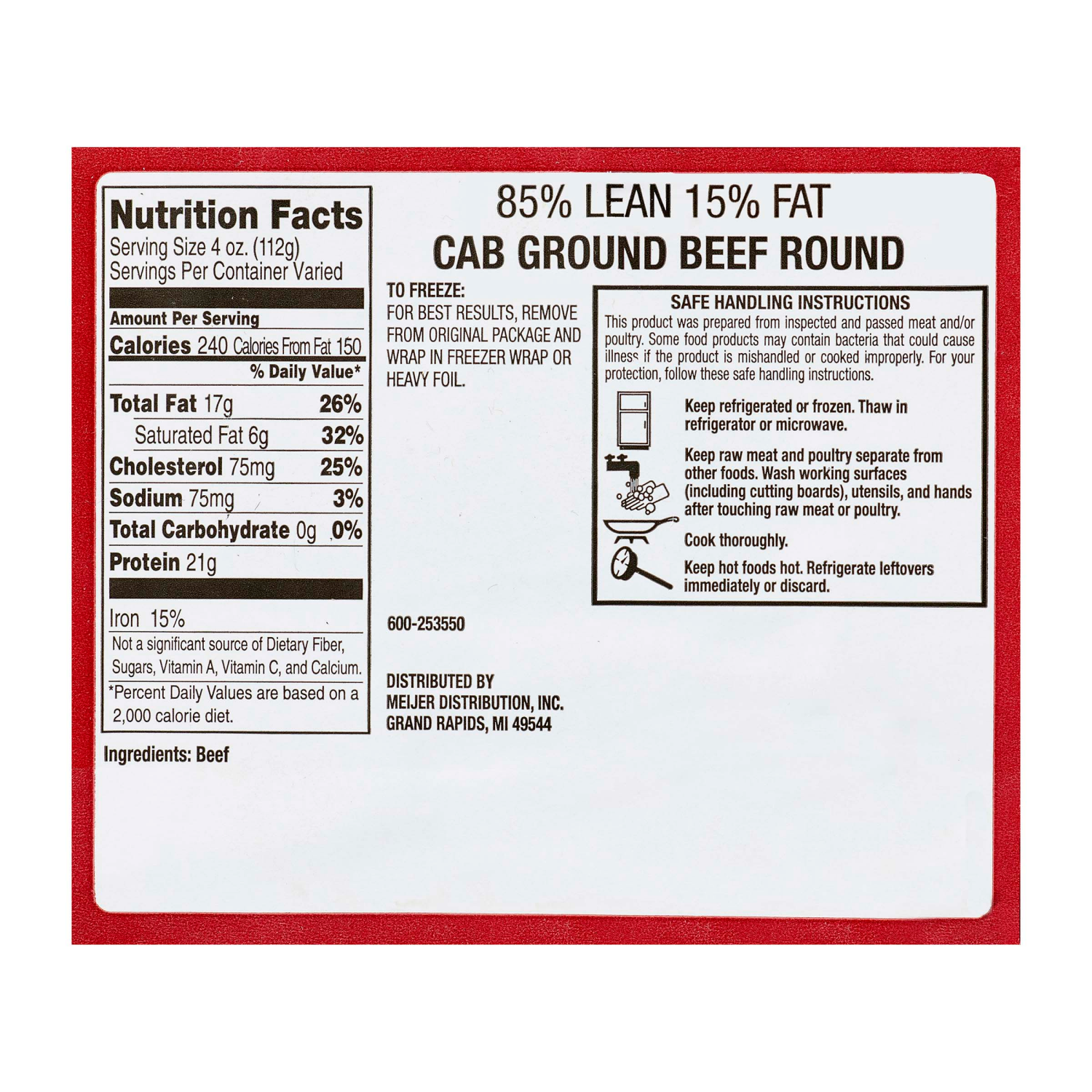 slide 2 of 2, Fresh from Meijer Certified Angus Beef 85/15 Ground Round Family Pack, per lb