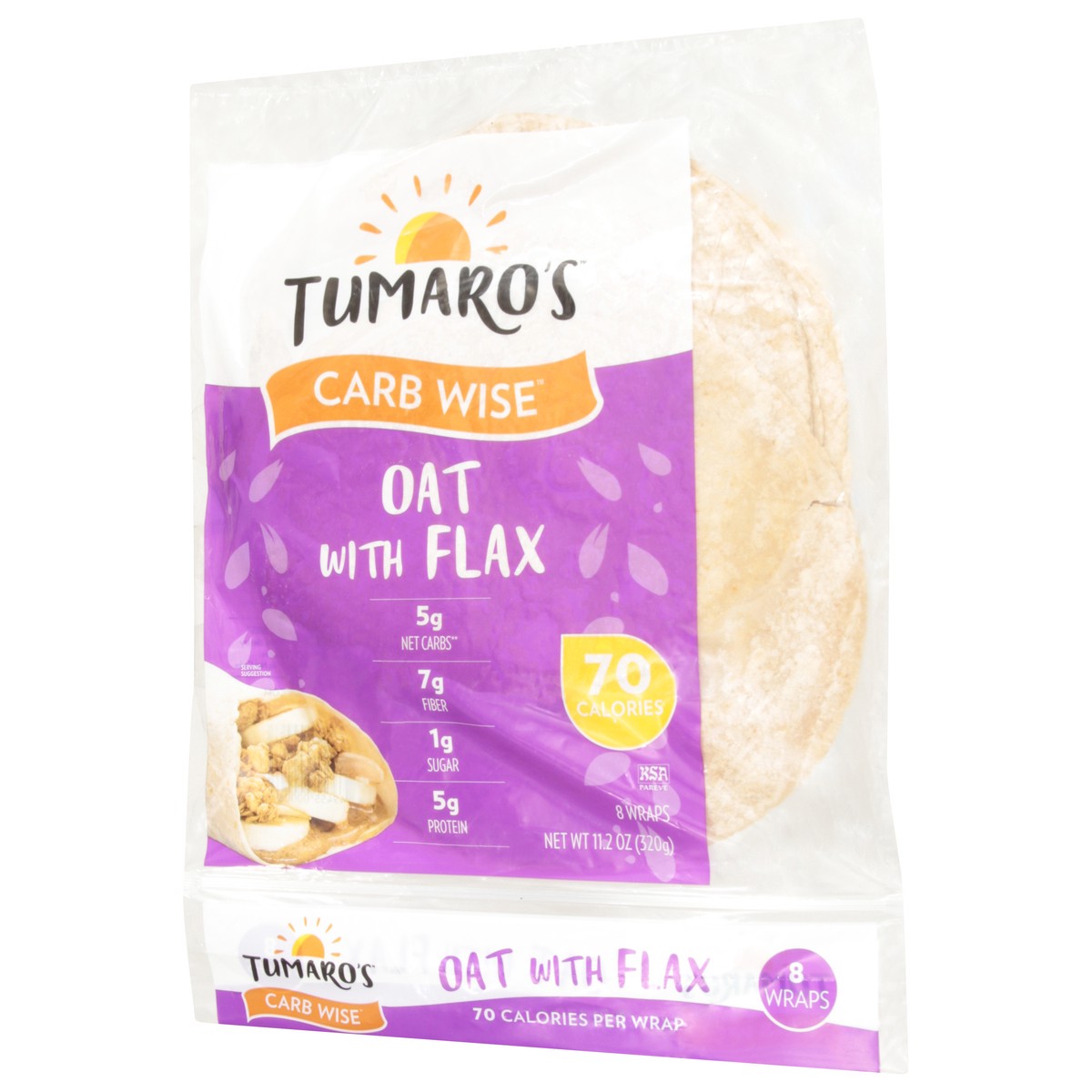 slide 2 of 12, Tumaro's Carb Wise Oat with Flax Wraps 8 ea, 8 ct