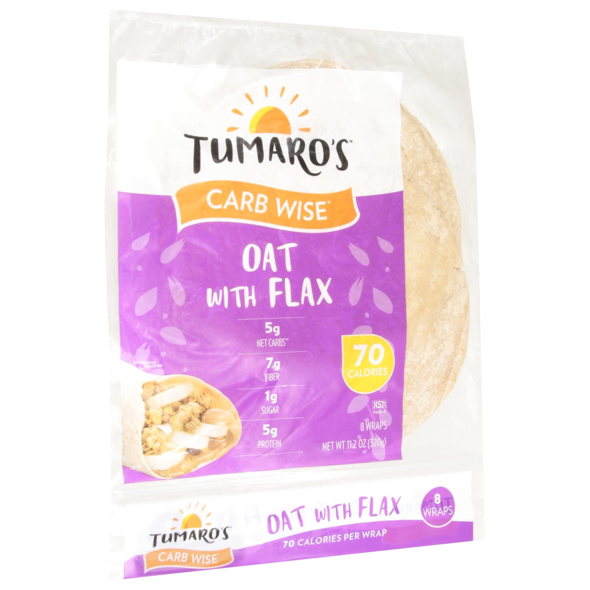 slide 4 of 12, Tumaro's Carb Wise Oat with Flax Wraps 8 ea, 8 ct