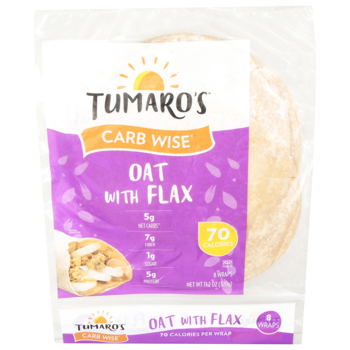 slide 1 of 12, Tumaro's Carb Wise Oat with Flax Wraps 8 ea, 8 ct