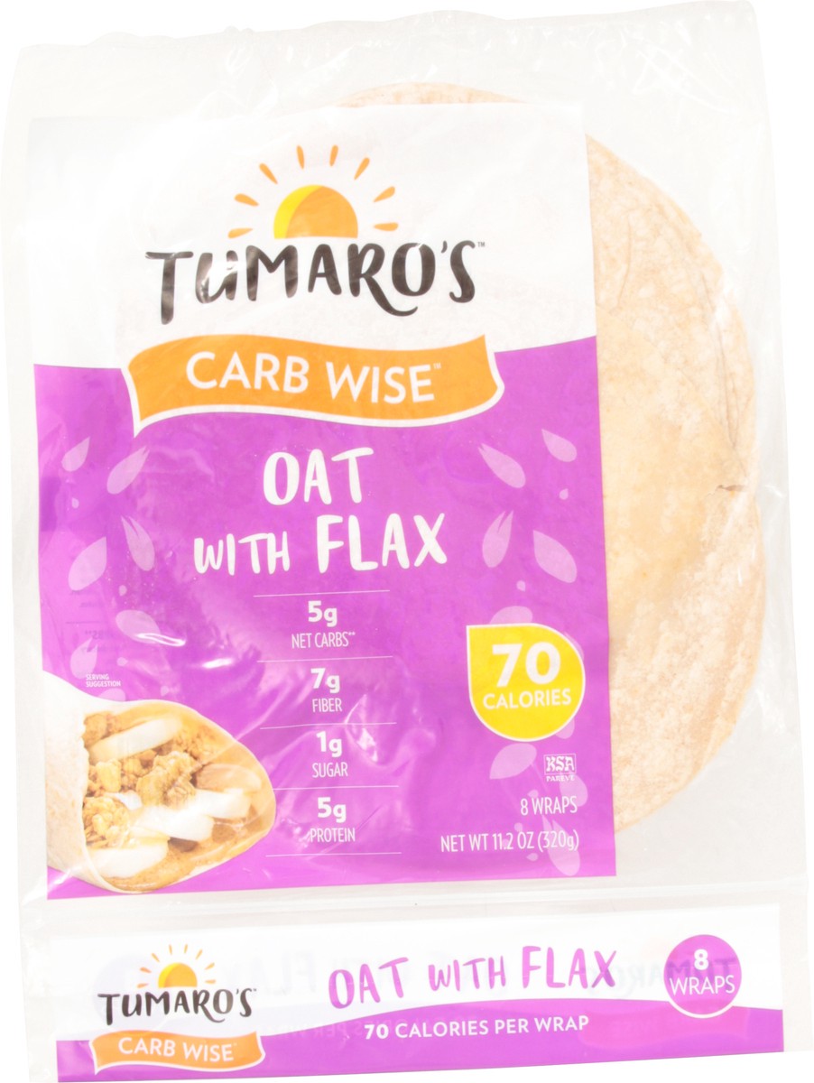 slide 9 of 12, Tumaro's Carb Wise Oat with Flax Wraps 8 ea, 8 ct