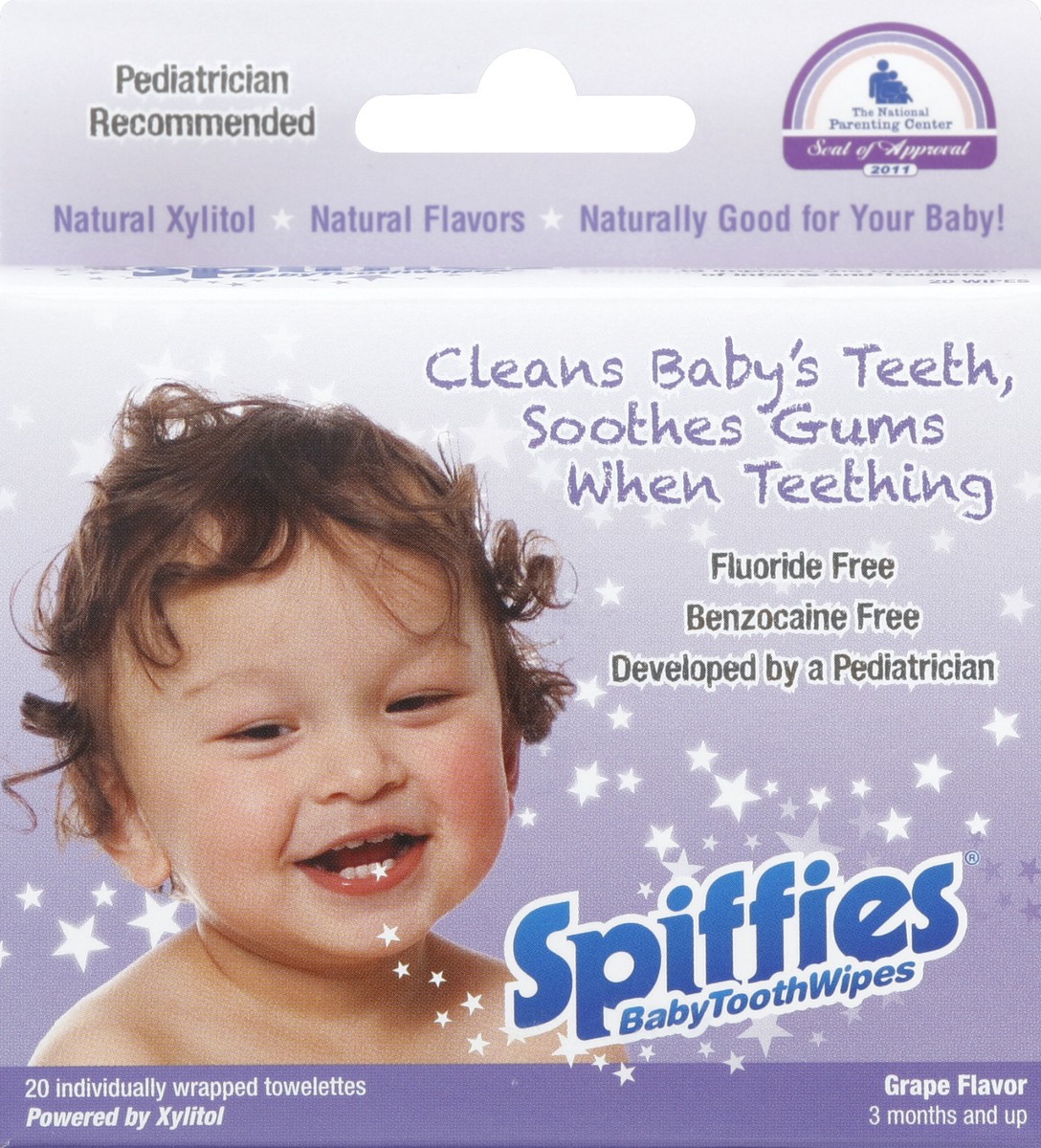 slide 1 of 7, Spiffies Baby Tooth Wipes 20 ea, 20 ct