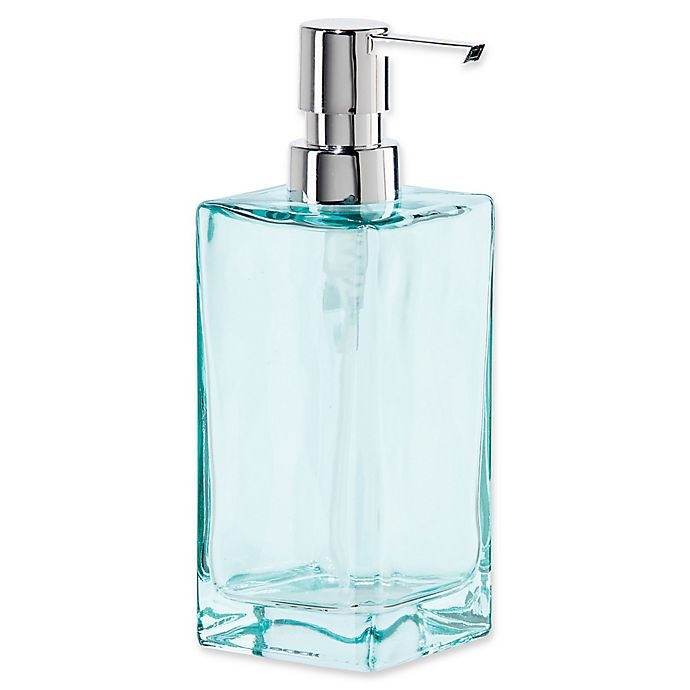 slide 1 of 1, Oggi Tall Glass Soap Dispenser - Aqua, 13 oz