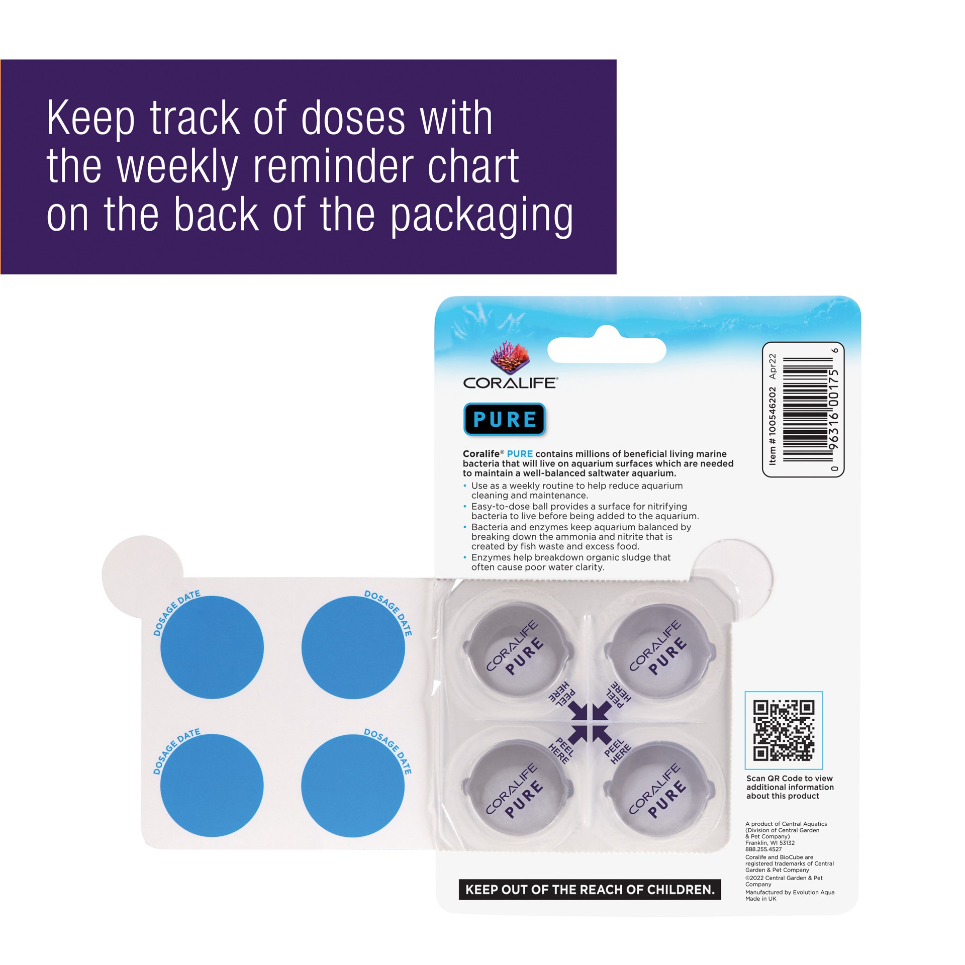 slide 9 of 10, Coralife PURE Water Care Bacteria Supplement 4 pack, 4 ct