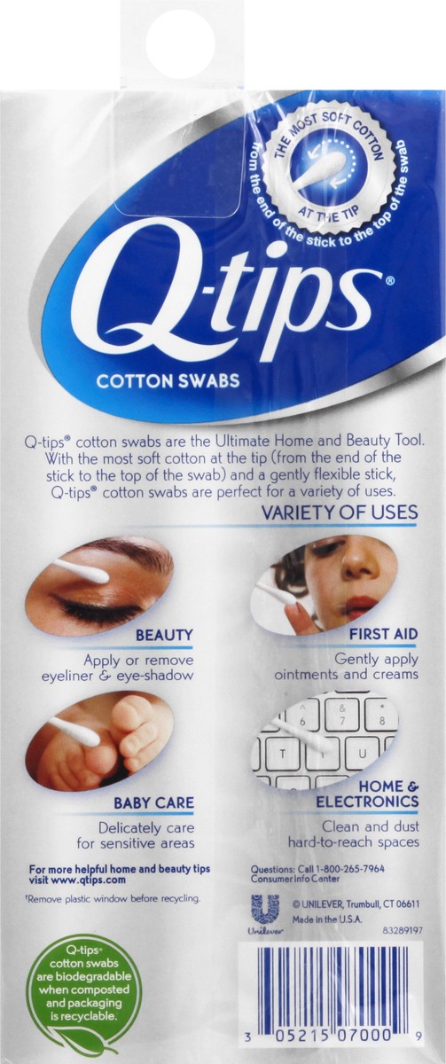 slide 5 of 9, Q-Tips Cotton Swabs, Original, For Home, First Aid and Beauty, 100% Cotton, 170 Count, 170 ct