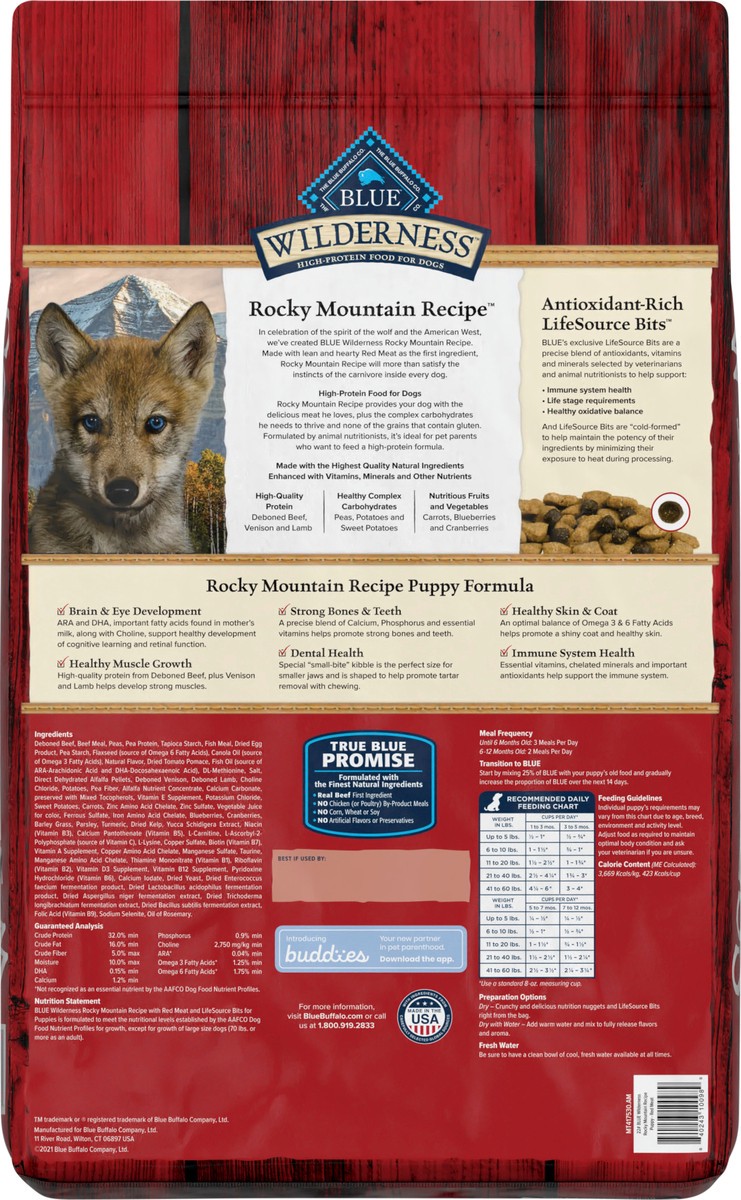 slide 8 of 13, Blue Buffalo Wilderness Rocky Mountain Recipe High Protein, Natural Puppy Dry Dog Food, Red Meat 22-lb, 22 lb