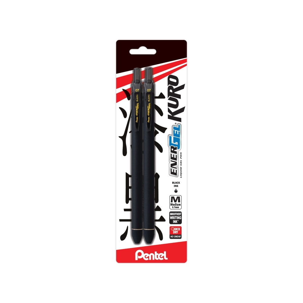 slide 1 of 1, Pentel Energel Kuro Liquid Gel Pens - Black, 2 ct