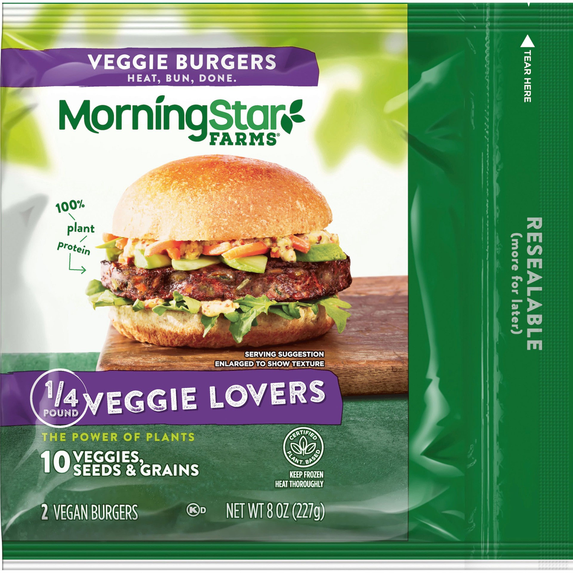 slide 1 of 5, MorningStar Farms Veggie Lovers Vegan Burgers, 2 ct; 8 oz