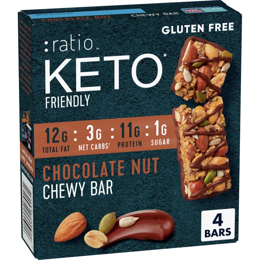 slide 1 of 6, :ratio Keto Friendly Chocolate Nut Chewy Bars 4 Count, 4 ct