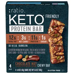 :ratio Chewy Protein Bar, Chocolate Nut, 11g Protein, Keto Friendly, 5.6 OZ (4 Bars)