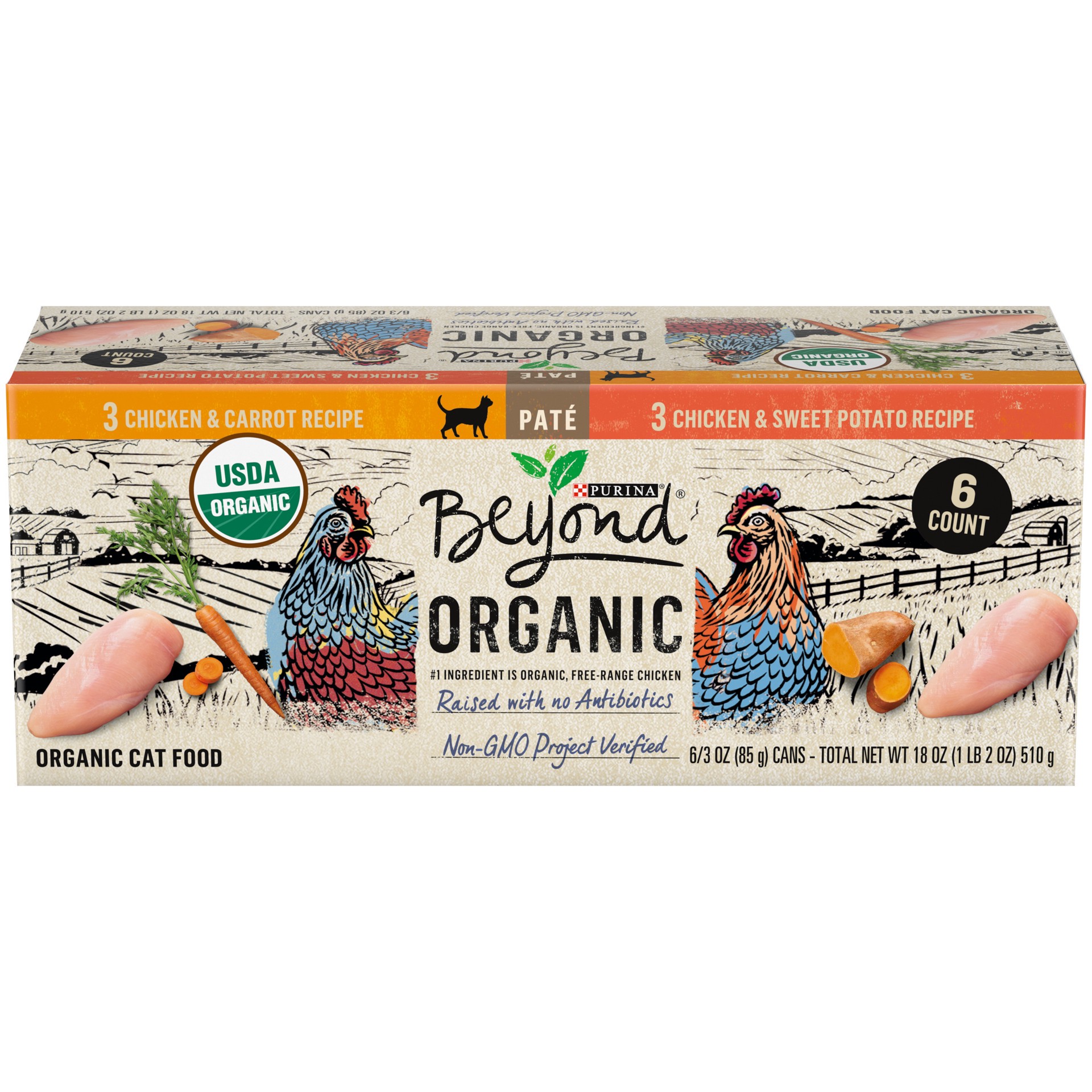 slide 1 of 16, Beyond Purina Beyond Organic Pate Wet Cat Food Variety Pack, Organic Chicken Adult Recipes, 18 oz